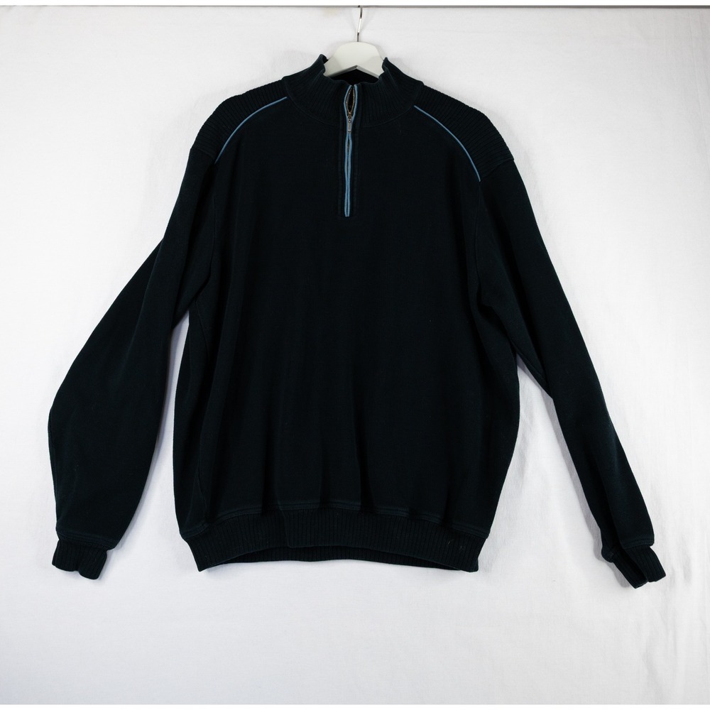 St. Croix Quarter Zip Sweater Mens XL Navy Blue‎ Excellent Cotton Blend Ribbed
